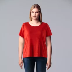 Plus Size Simply Vera Vera Wang Relaxed Scoopneck Tee -Simply Vera Vera Wang Shop 5256626 Red Kiss