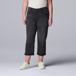 Plus Size Simply Vera Vera Wang Relaxed Boyfriend Crop Jeans -Simply Vera Vera Wang Shop 5261351 Raven