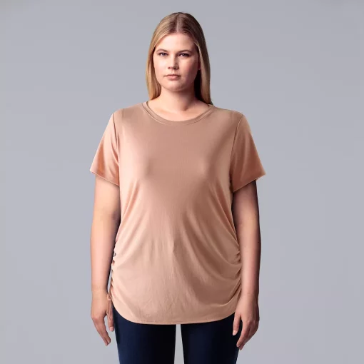 Plus Size Simply Vera Vera Wang Solid Side Ruched Tee -Simply Vera Vera Wang Shop 5516173 Pierre Peach