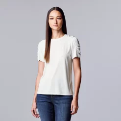 Women's Simply Vera Vera Wang Ruched Sleeve Tee -Simply Vera Vera Wang Shop 5518759 Modern White
