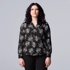 Women's Simply Vera Vera Wang Roll-Tab Sleeve Popover Blouse -Simply Vera Vera Wang Shop 5561929 Bloom Field D