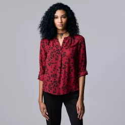 Women's Simply Vera Vera Wang Roll-Tab Sleeve Popover Blouse -Simply Vera Vera Wang Shop 5561929 Blooming Petals