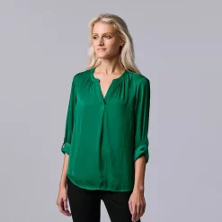 Women's Simply Vera Vera Wang Roll-Tab Sleeve Popover Blouse -Simply Vera Vera Wang Shop 5561929 Dark Teal