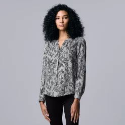 Women's Simply Vera Vera Wang Roll-Tab Sleeve Popover Blouse -Simply Vera Vera Wang Shop 5561929 Graphic Lace