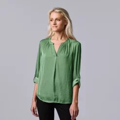 Women's Simply Vera Vera Wang Roll-Tab Sleeve Popover Blouse -Simply Vera Vera Wang Shop 5561929 Moxie Green