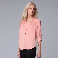 Women's Simply Vera Vera Wang Roll-Tab Sleeve Popover Blouse -Simply Vera Vera Wang Shop 5561929 Rosette