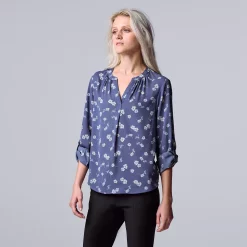 Women's Simply Vera Vera Wang Roll-Tab Sleeve Popover Blouse -Simply Vera Vera Wang Shop 5561929 Scattered Petals