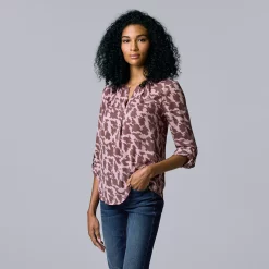 Women's Simply Vera Vera Wang Roll-Tab Sleeve Popover Blouse -Simply Vera Vera Wang Shop 5561929 Small Sharp Texture