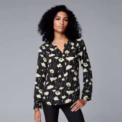 Women's Simply Vera Vera Wang Roll-Tab Sleeve Popover Blouse -Simply Vera Vera Wang Shop 5561929 Stem Floral