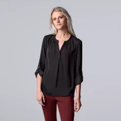 Women's Simply Vera Vera Wang Roll-Tab Sleeve Popover Blouse -Simply Vera Vera Wang Shop 5561929 Vera Black