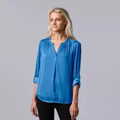 Women's Simply Vera Vera Wang Roll-Tab Sleeve Popover Blouse -Simply Vera Vera Wang Shop 5561929 Vienna Stream
