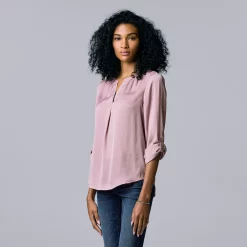 Women's Simply Vera Vera Wang Roll-Tab Sleeve Popover Blouse -Simply Vera Vera Wang Shop 5561929 Washed Grape