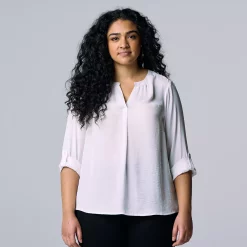 Plus Size Simply Vera Vera Wang Roll-Tab Popover Top