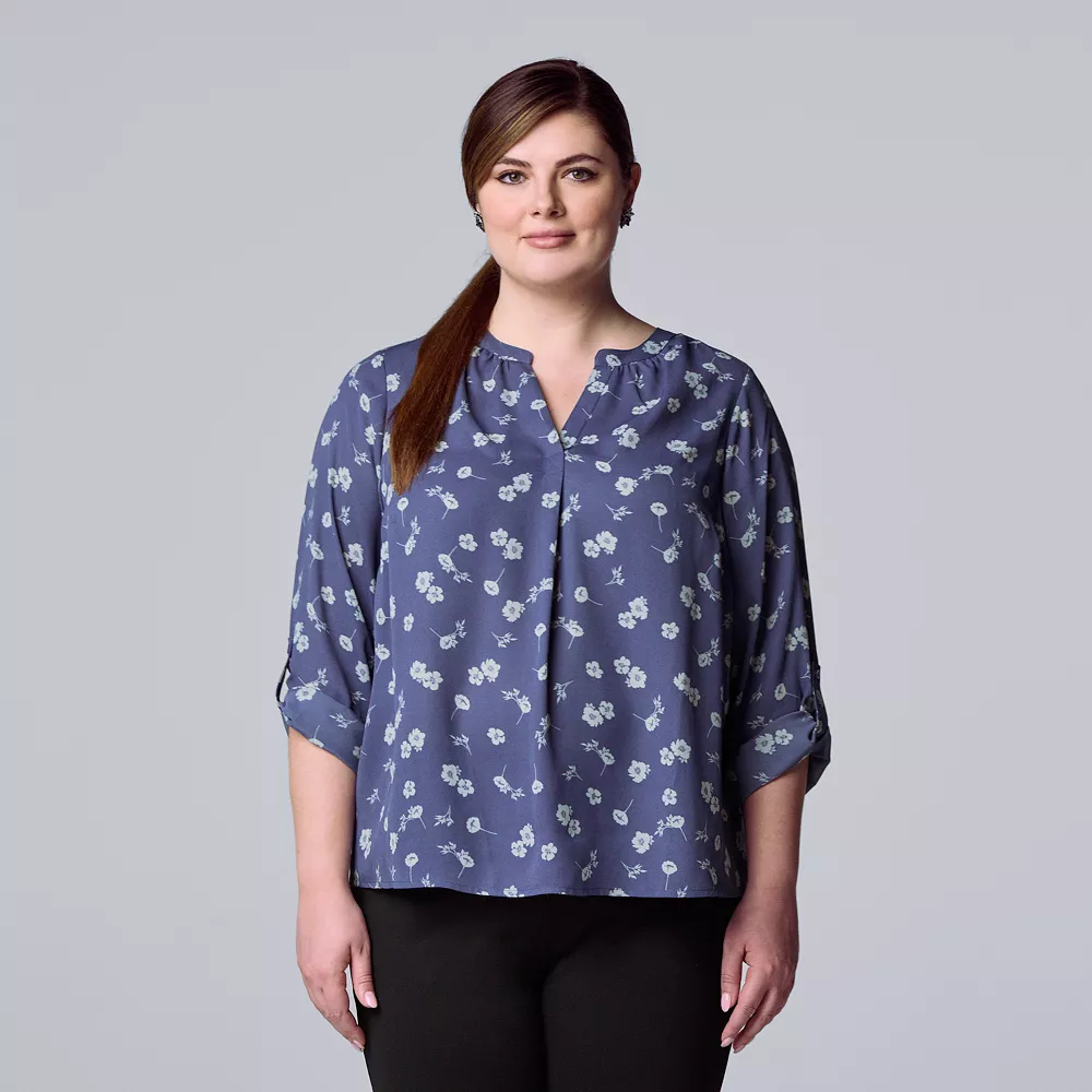 Plus Size Simply Vera Vera Wang Roll-Tab Popover Top 6 Plus Size Simply Vera Vera Wang Roll-Tab Popover Top - Image 4