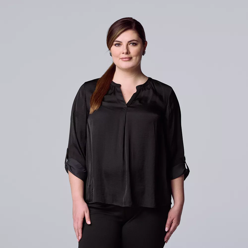 Plus Size Simply Vera Vera Wang Roll-Tab Popover Top 4 Plus Size Simply Vera Vera Wang Roll-Tab Popover Top - Image 2