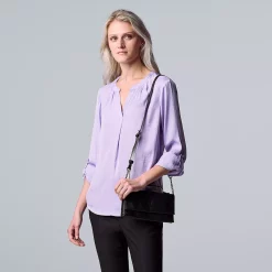 Petite Simply Vera Vera Wang Roll-Tab Popover Top -Simply Vera Vera Wang Shop 5568169 Megan Purple