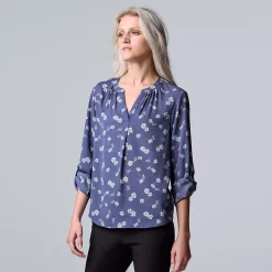Petite Simply Vera Vera Wang Roll-Tab Popover Top -Simply Vera Vera Wang Shop 5568169 Scattered Petals