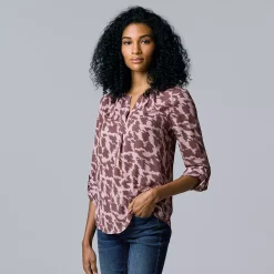 Petite Simply Vera Vera Wang Roll-Tab Popover Top -Simply Vera Vera Wang Shop 5568169 Small Sharp Texture