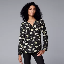 Petite Simply Vera Vera Wang Roll-Tab Popover Top -Simply Vera Vera Wang Shop 5568169 Stem Floral