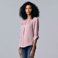 Petite Simply Vera Vera Wang Roll-Tab Popover Top -Simply Vera Vera Wang Shop 5568169 Washed Grape