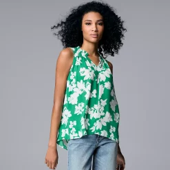 Women's Simply Vera Vera Wang Pleated Tank -Simply Vera Vera Wang Shop 5568467 Clustered Blooms C