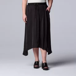 Plus Size Simply Vera Vera Wang Print Shark-Bite Hem Midi Skirt -Simply Vera Vera Wang Shop 5568893 Vera Black