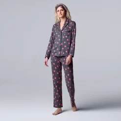 Women's Simply Vera Vera Wang Cozy 3-pc. Long Sleeve Pajama Set & Matching Headband -Simply Vera Vera Wang Shop 5582800 Charcoal Polka Dot