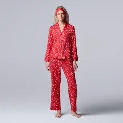 Women's Simply Vera Vera Wang Cozy 3-pc. Long Sleeve Pajama Set & Matching Headband -Simply Vera Vera Wang Shop 5582800 Red Dot
