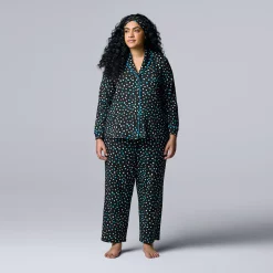 Plus Size Simply Vera Vera Wang Cozy 3-pc. Long Sleeve Pajama Shirt, Pajama Pants & Matching Headband Sleep Set -Simply Vera Vera Wang Shop 5582802 Black Dot