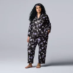 Plus Size Simply Vera Vera Wang Cozy 3-pc. Long Sleeve Pajama Shirt, Pajama Pants & Matching Headband Sleep Set -Simply Vera Vera Wang Shop 5582802 Black Floral