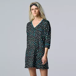 Women's Simply Vera Vera Wang 3/4 Sleeve Cozy Henley Sleepshirt with Matching Headband -Simply Vera Vera Wang Shop 5582805 Black Dot