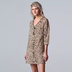 Women's Simply Vera Vera Wang 3/4 Sleeve Cozy Henley Sleepshirt with Matching Headband