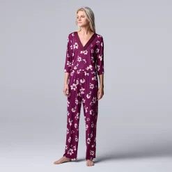 Women's Simply Vera Vera Wang 3/4 Sleeve Pajama Top and Pajama Pants Sleep Set with Satin Trim -Simply Vera Vera Wang Shop 5588962 ALT2