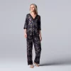 Women's Simply Vera Vera Wang 3/4 Sleeve Pajama Top and Pajama Pants Sleep Set with Satin Trim