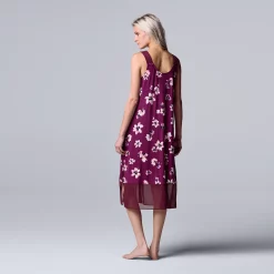 Women's Simply Vera Vera Wang Long Chemise with Chiffon and Satin Trim -Simply Vera Vera Wang Shop 5588967 ALT