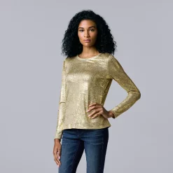Women's Simply Vera Vera Wang Textured Crewneck Tee 24 Women's Simply Vera Vera Wang Textured Crewneck Tee -Simply Vera Vera Wang Shop 5684498 Gold Foil