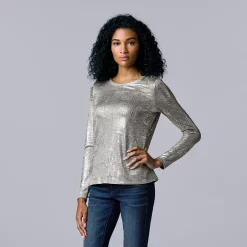 Women's Simply Vera Vera Wang Textured Crewneck Tee 22 Women's Simply Vera Vera Wang Textured Crewneck Tee -Simply Vera Vera Wang Shop 5684498 Silver Foil