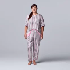 Plus Size Simply Vera Vera Wang Short Sleeve Pajama Top & Cropped Pajama Pants Set -Simply Vera Vera Wang Shop 5702051 ALT2