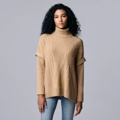 Women's Simply Vera Vera Wang Traveling Cable-Knit Poncho Sweater 9 Women's Simply Vera Vera Wang Traveling Cable-Knit Poncho Sweater -Simply Vera Vera Wang Shop 5797212 Hazelnut Gelato