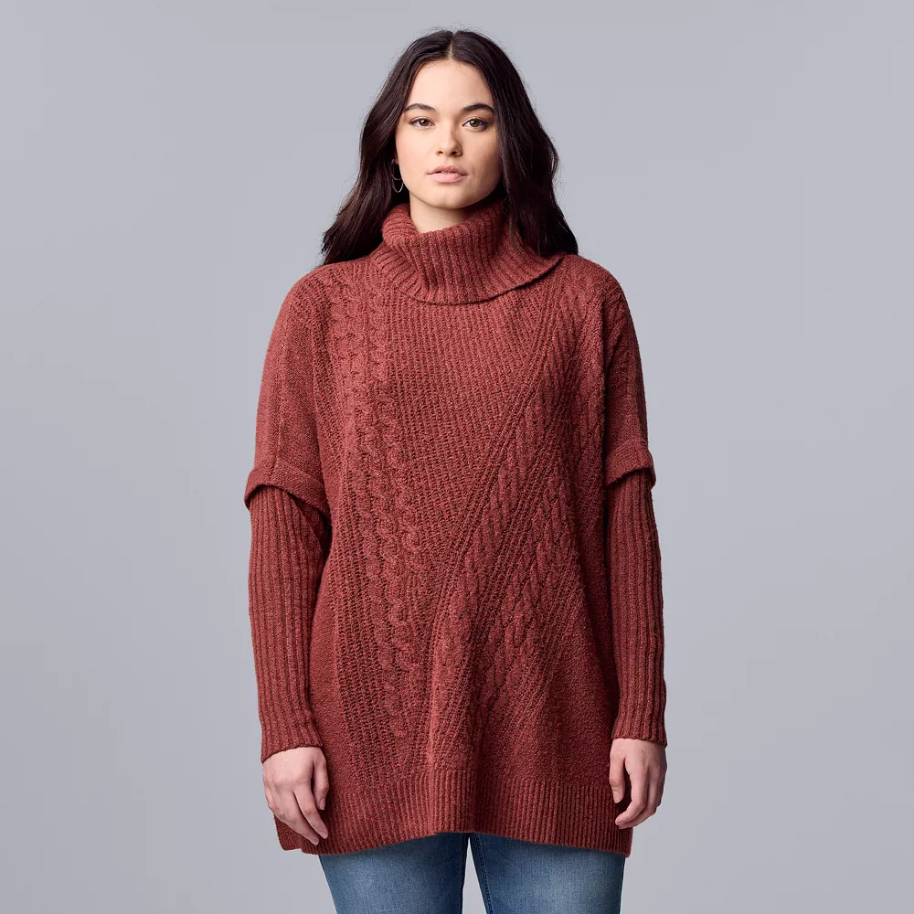 Women's Simply Vera Vera Wang Traveling Cable-Knit Poncho Sweater 4 Women's Simply Vera Vera Wang Traveling Cable-Knit Poncho Sweater - Image 2