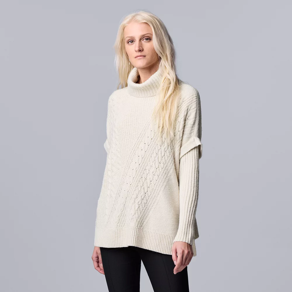 Women's Simply Vera Vera Wang Traveling Cable-Knit Poncho Sweater 6 Women's Simply Vera Vera Wang Traveling Cable-Knit Poncho Sweater - Image 4