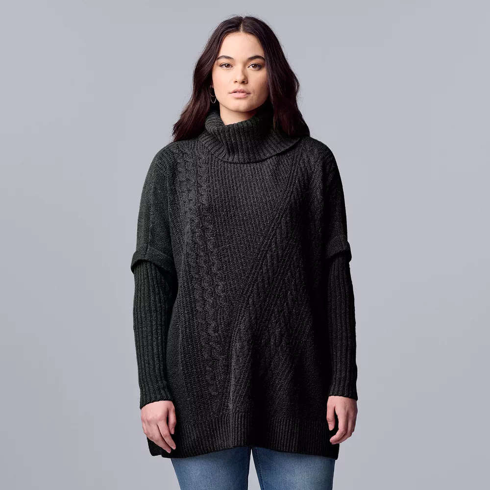 Women's Simply Vera Vera Wang Traveling Cable-Knit Poncho Sweater 3 Women's Simply Vera Vera Wang Traveling Cable-Knit Poncho Sweater