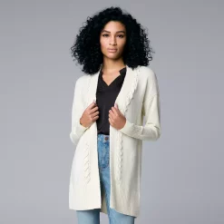 Women's Simply Vera Vera Wang Braided Long Cardigan Sweater -Simply Vera Vera Wang Shop 5798421 White Wildflower