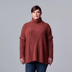 Plus Size Simply Vera Vera Wang Cable Knit Traveling Poncho -Simply Vera Vera Wang Shop 5800250 Mauve Elegance