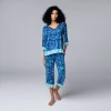 Women's Simply Vera Vera Wang 3/4 Sleeve Pajama Top and Capri Pajama Pants Sleep Set