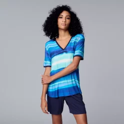 Women's Simply Vera Vera Wang Short Sleeve Pajama Top and Bermuda Pajama Shorts Sleep Set