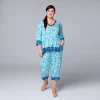 Plus Size Simply Vera Vera Wang 3/4 Sleeve Pajama Top and Capri Pajama Pants Sleep Set -Simply Vera Vera Wang Shop 5809676 Turquoise Texture