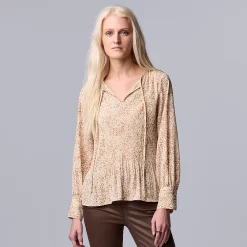 Women's Simply Vera Vera Wang Pleated Splitneck Top -Simply Vera Vera Wang Shop 5810998 Dotted Wave B