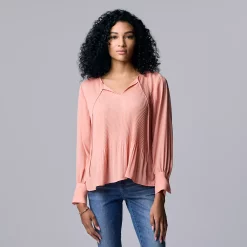Women's Simply Vera Vera Wang Pleated Splitneck Top -Simply Vera Vera Wang Shop 5810998 Rosette