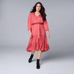 Women's Simply Vera Vera Wang High-Low Tiered Midi Dress 9 Women's Simply Vera Vera Wang High-Low Tiered Midi Dress -Simply Vera Vera Wang Shop 5836917 Comet Coral